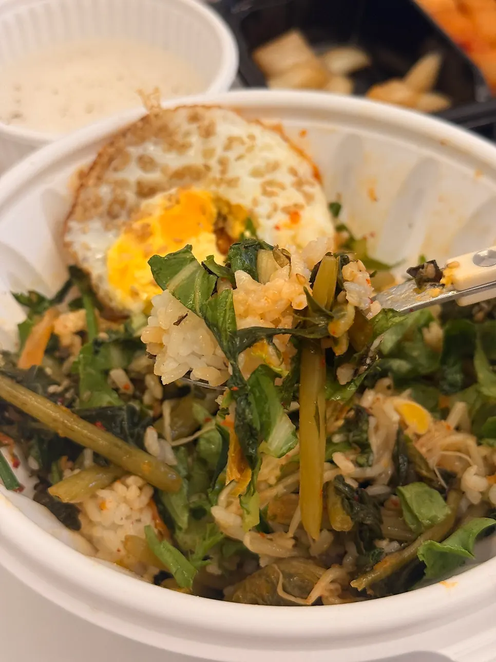 Beef brisket bibimbap mixed with meat and vegetables