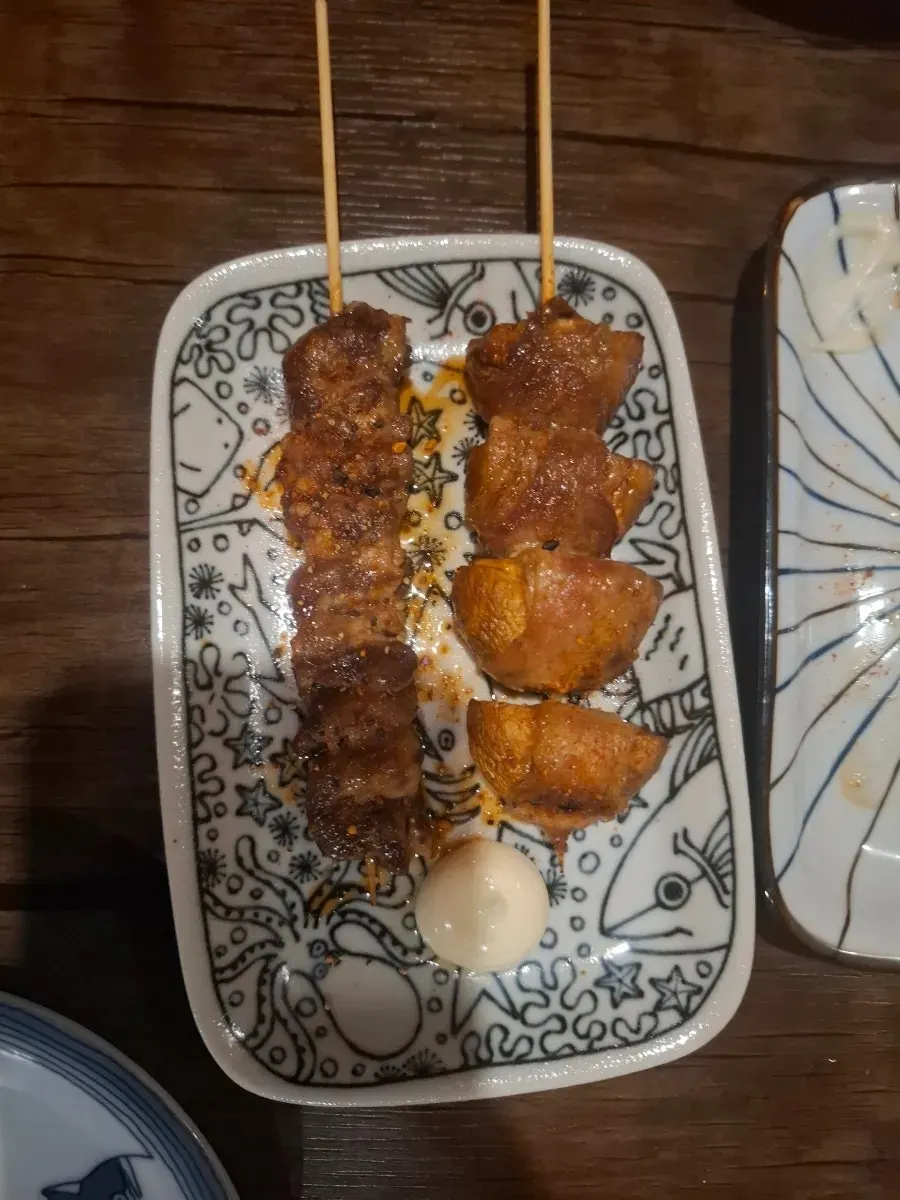 Browned mushroom skewer