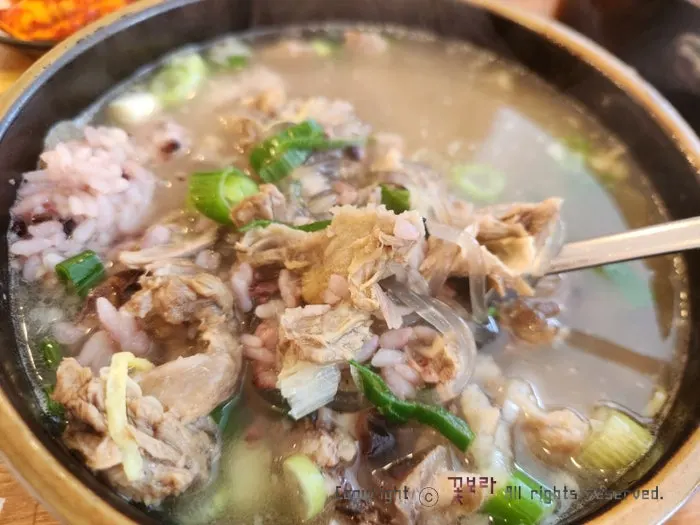 Clear galbitang broth with glass noodles