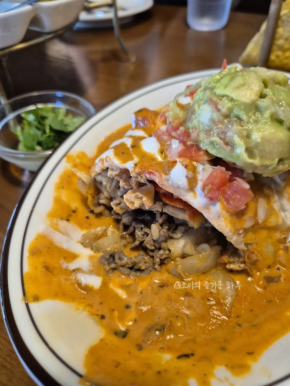 Chimichanga filled with meat, rice, and cheese
