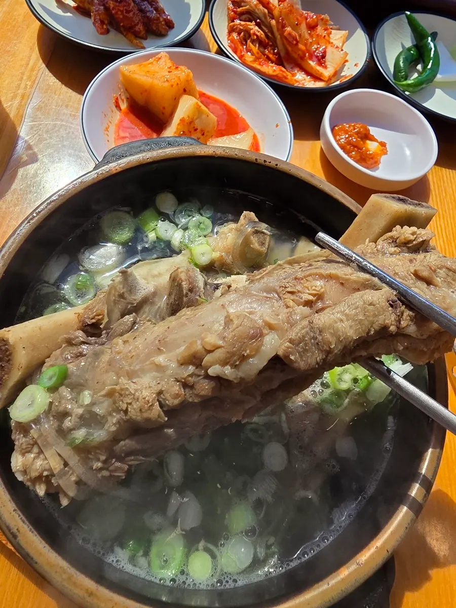 A bowl of special wang galbitang with white broth