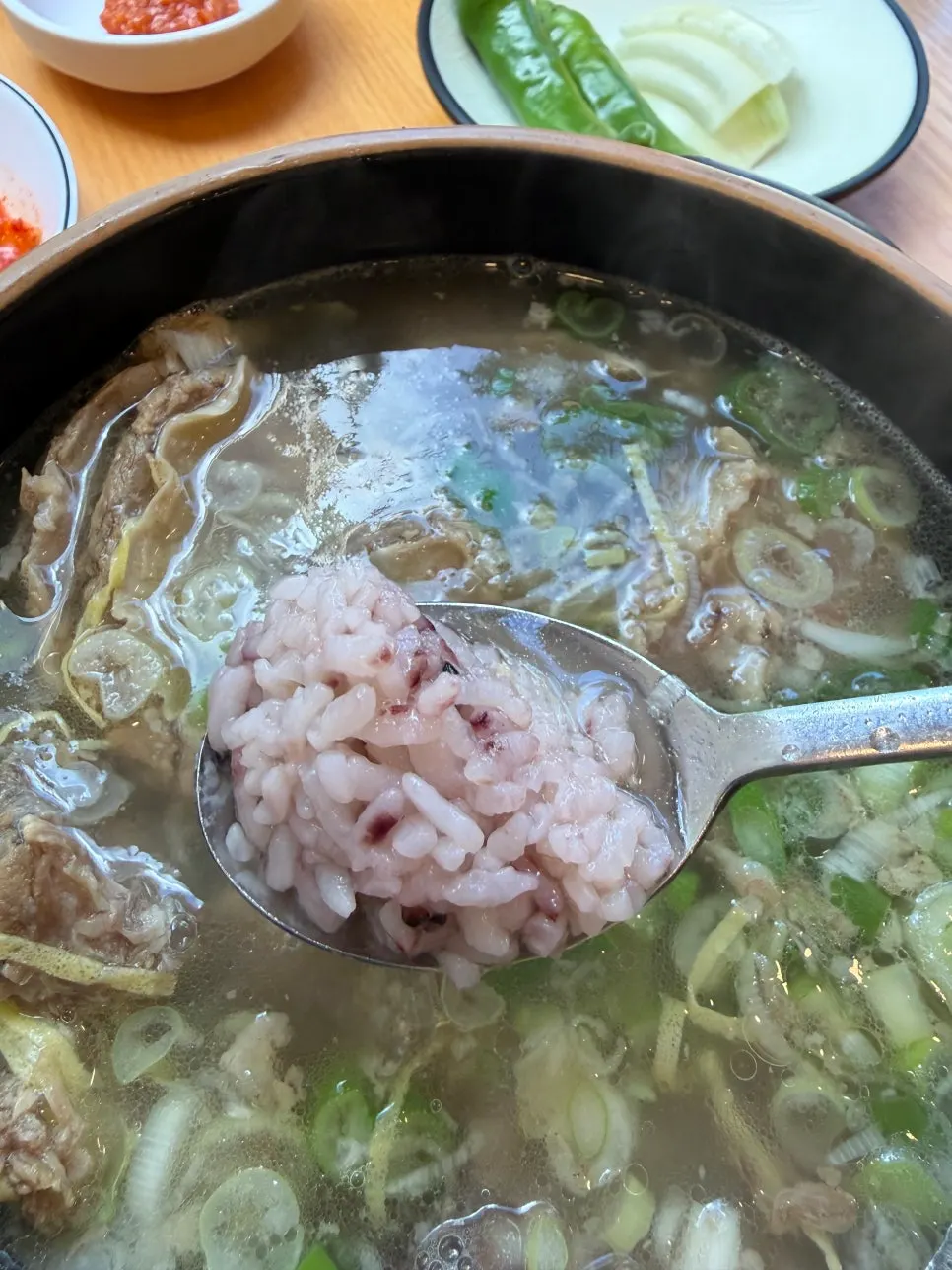 Rice mixed into the galbitang for a full meal
