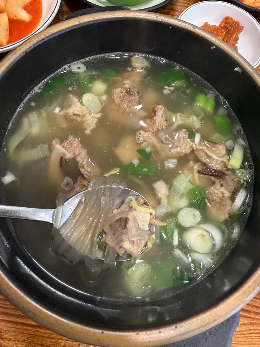 Galbitang broth with glass noodles and bean sprouts