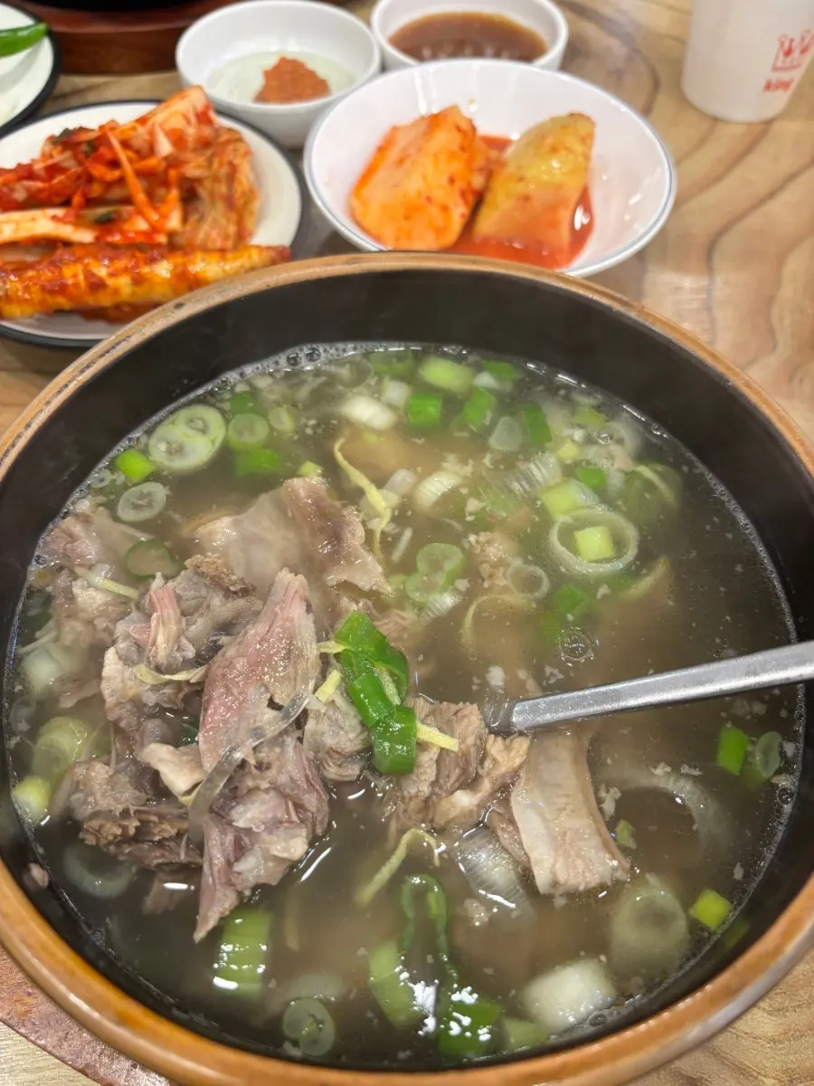 A spoonful of mild galbitang broth