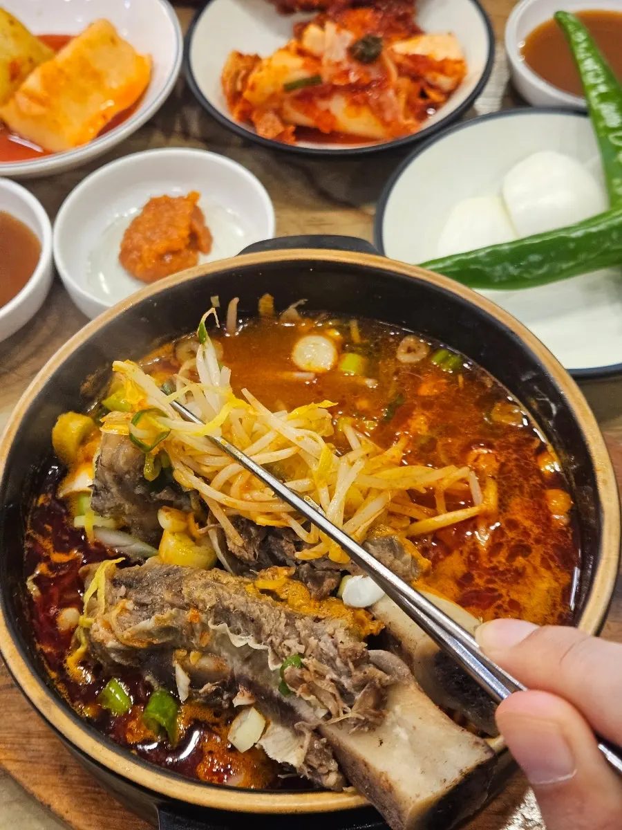 Spicy galbitang with bean sprouts