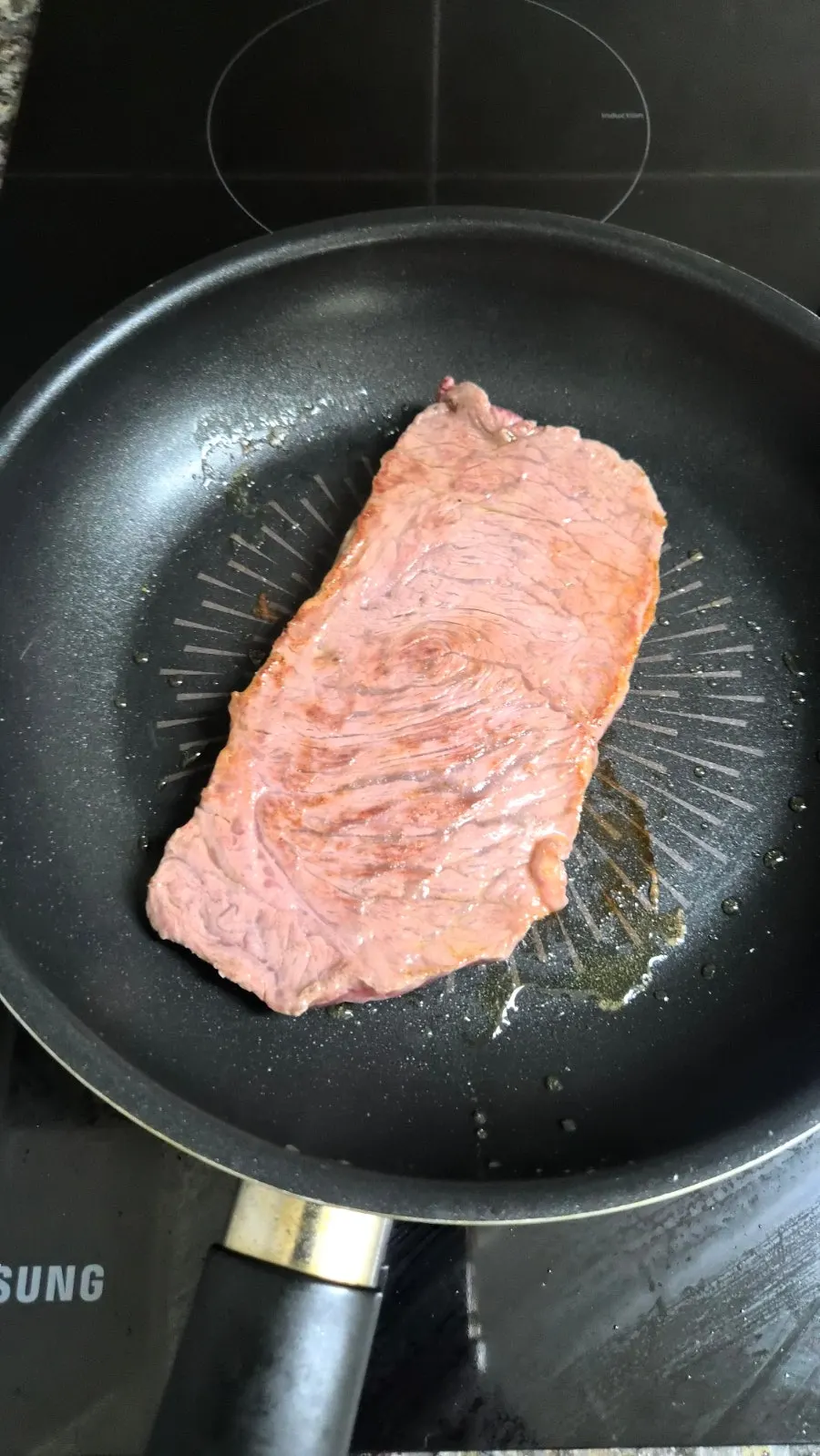 A cooked piece of striploin