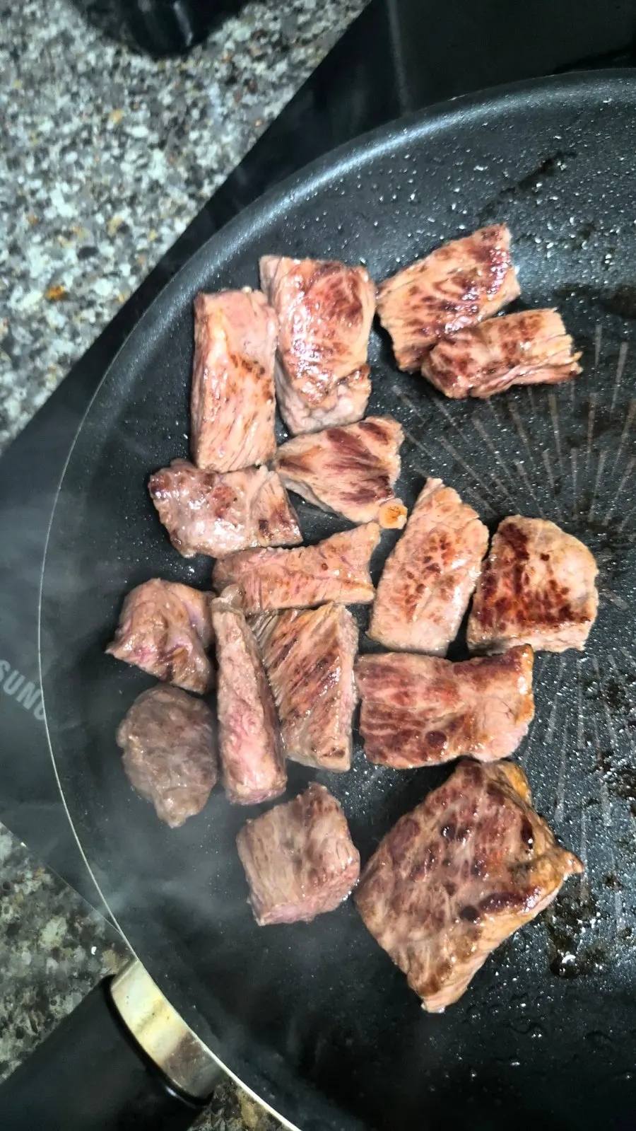 Fully grilled Hanwoo striploin plated