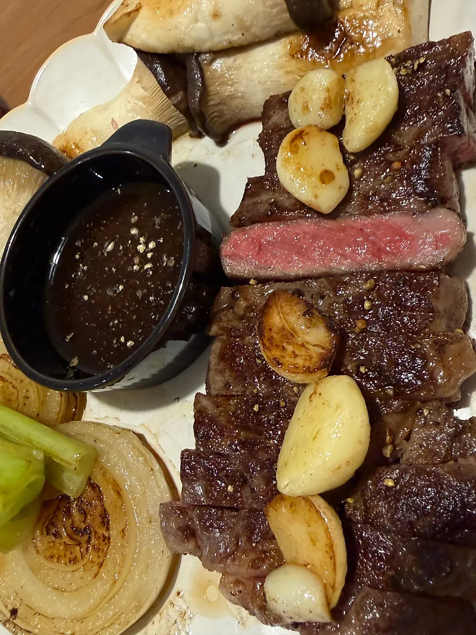 Hanwoo steak plated on a warmed dish