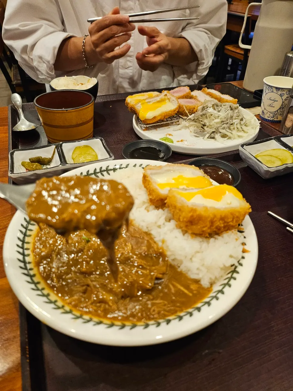 Light curry with visible chicken-breast-like texture