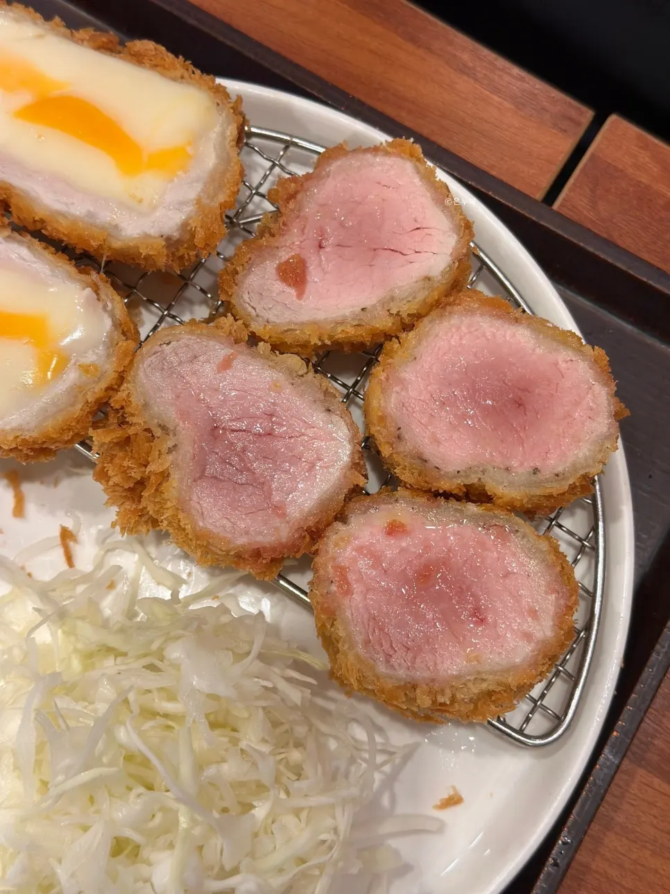 Choiaekatsu served with tenderloin cutlet and cheese cutlet
