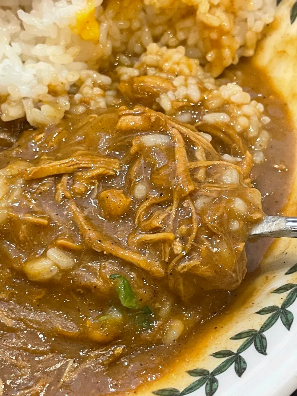 Finely shredded meat in the curry cheese katsu