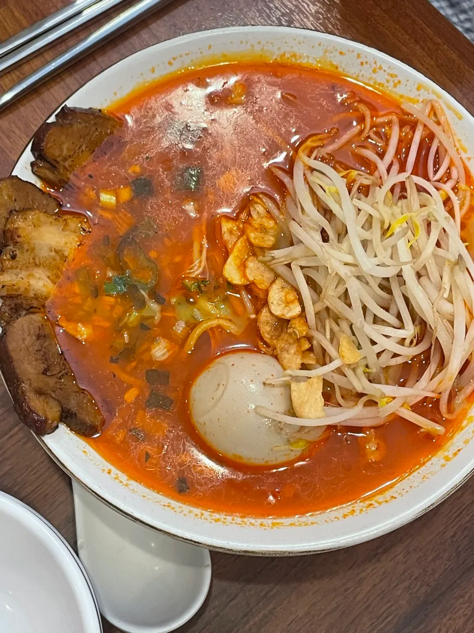Spicy tonkotsu ramen ordered by the writer's husband