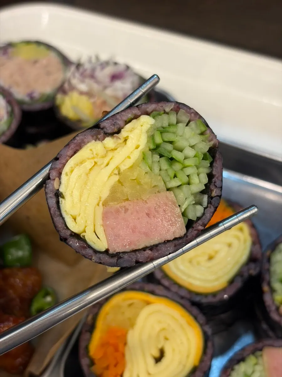 Spam egg gimbap with spam and egg filling