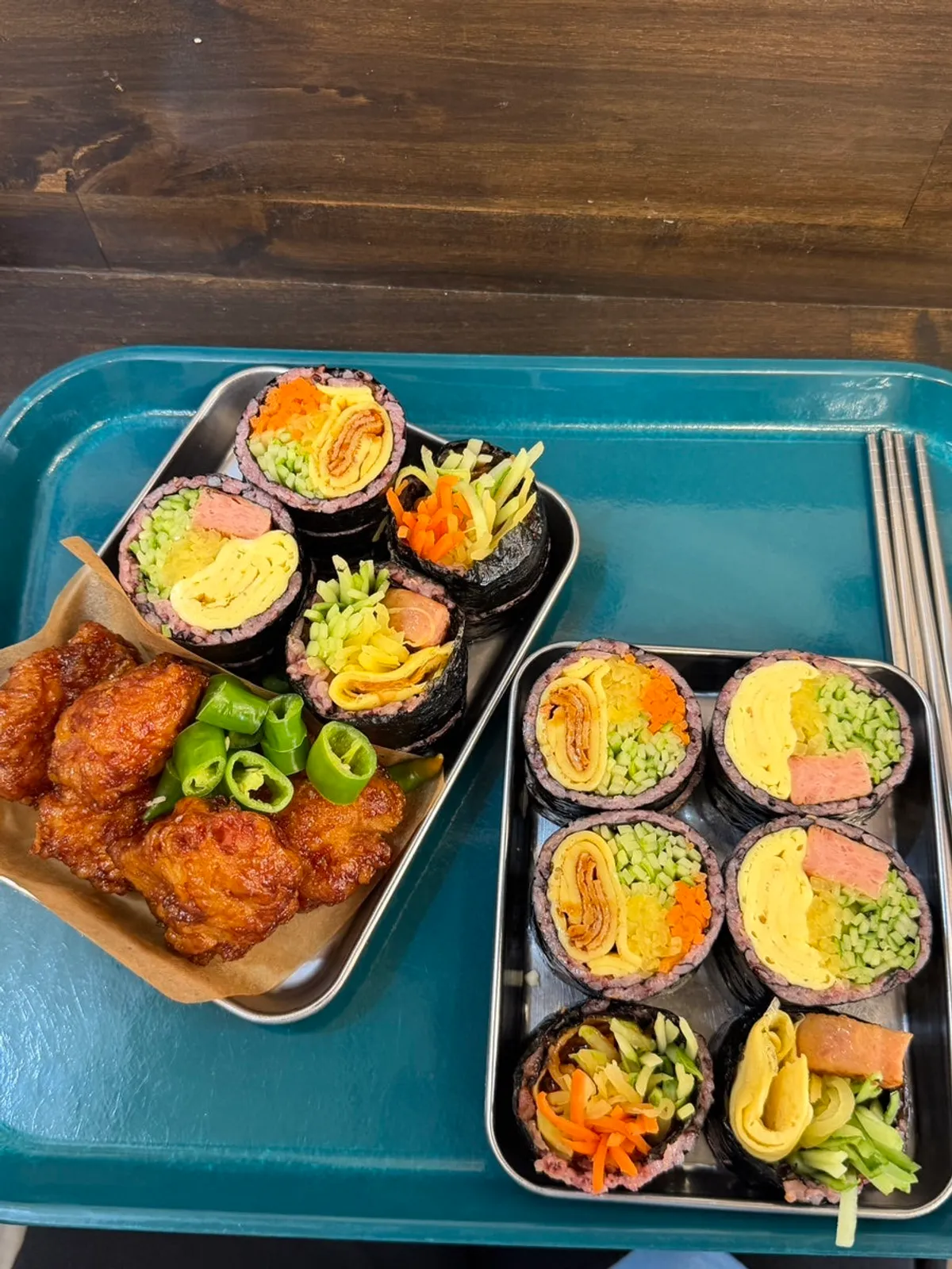 Black rice half Halls, half Spam gimbap