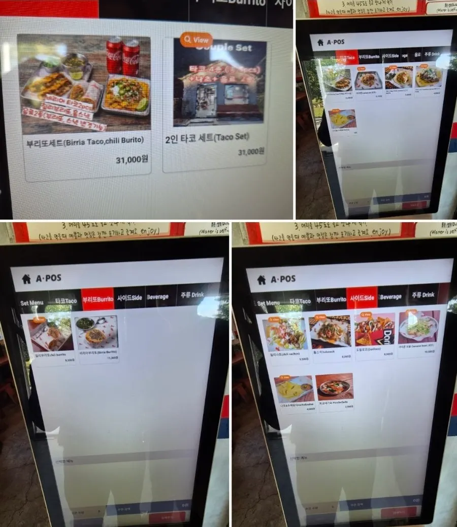 Kiosk showing the taco and burrito menu