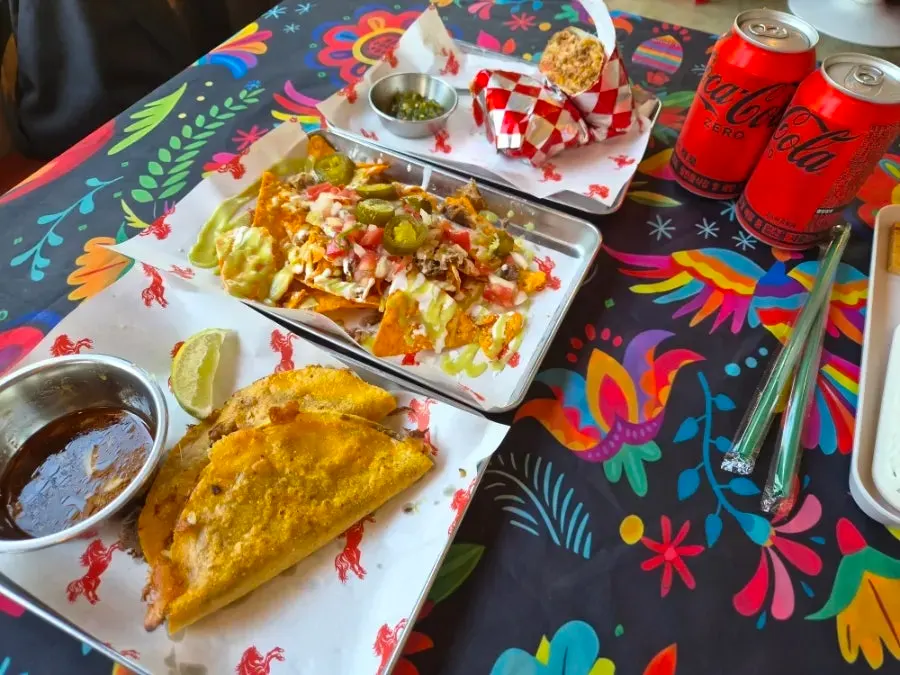 Sunlit window table with the food