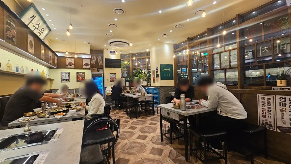 Restaurant seating with generously spaced tables