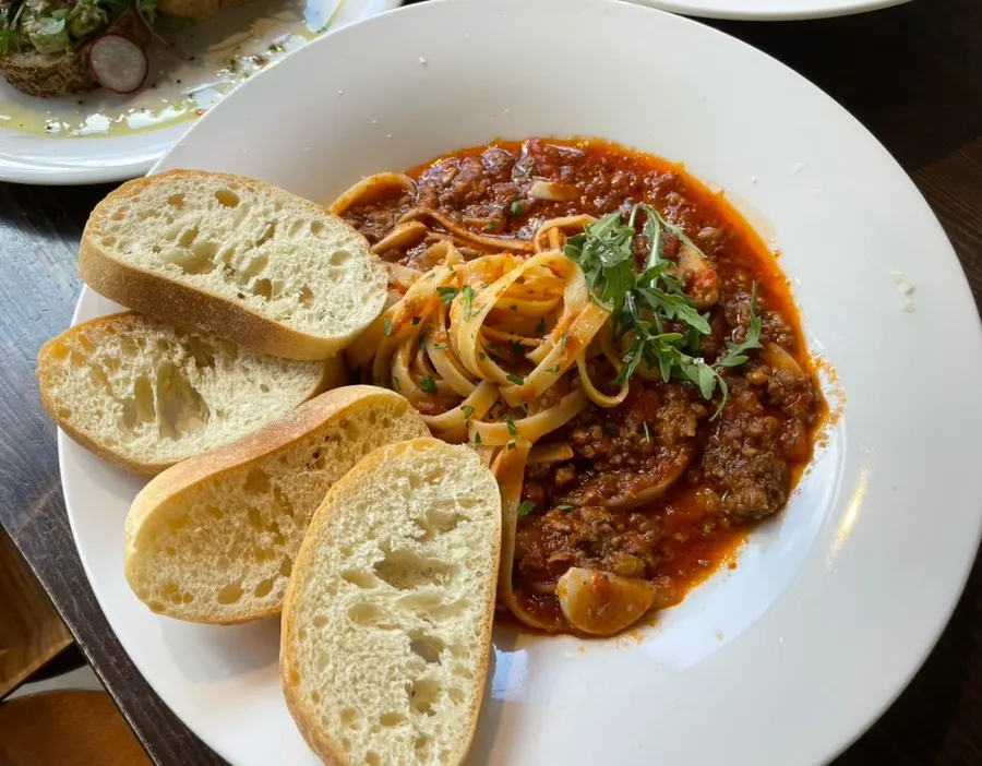 Bolognese ragù pasta eaten with our child