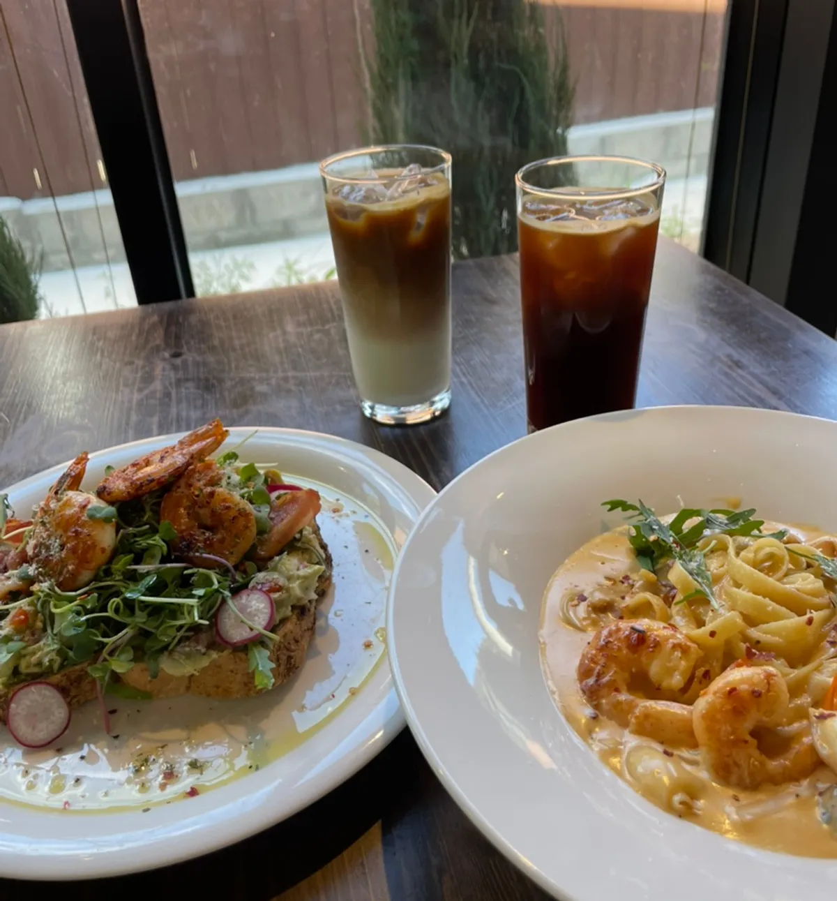 Shrimp cream pasta brunch dish