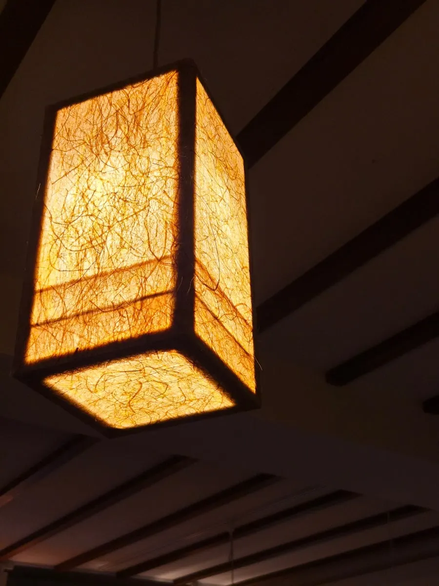 Interior of Anok bathed in yellow lighting