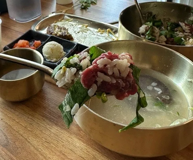 Close-up of a piece of tteokgalbi