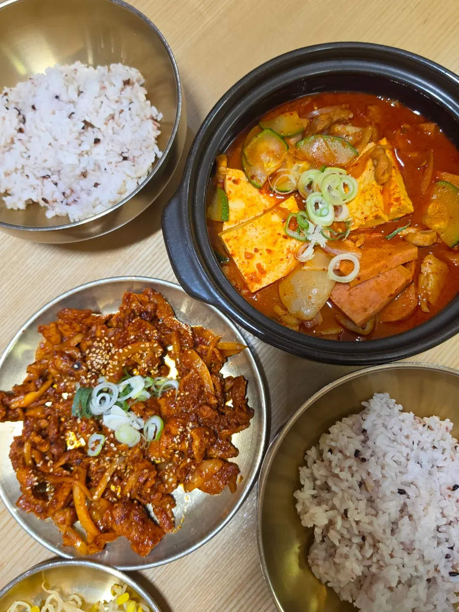 Full spread of the two-person set meal