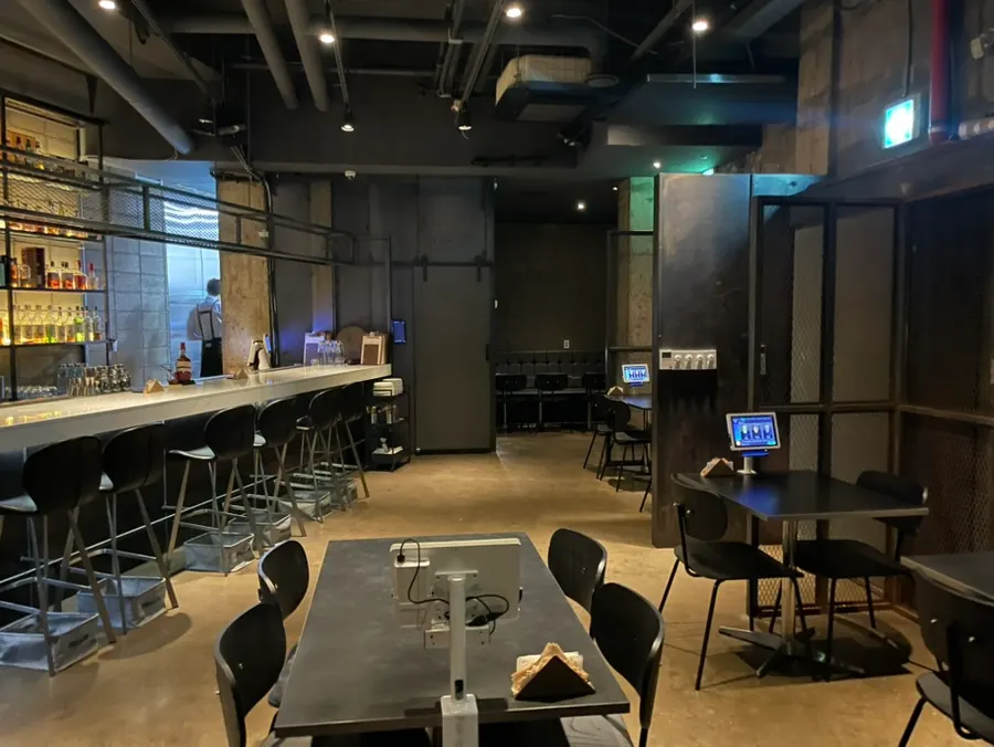 Grand bar counter revealed upon opening the door