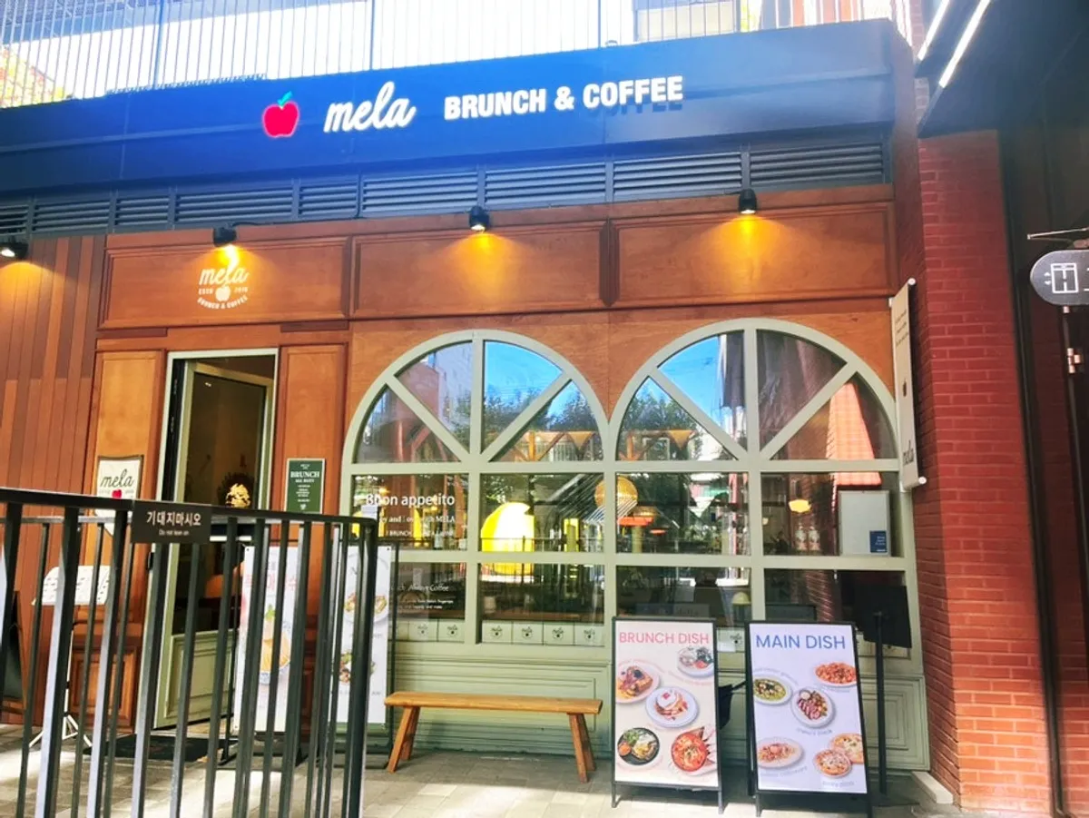 Exterior of MELA Hongdae, a Hongdae brunch café