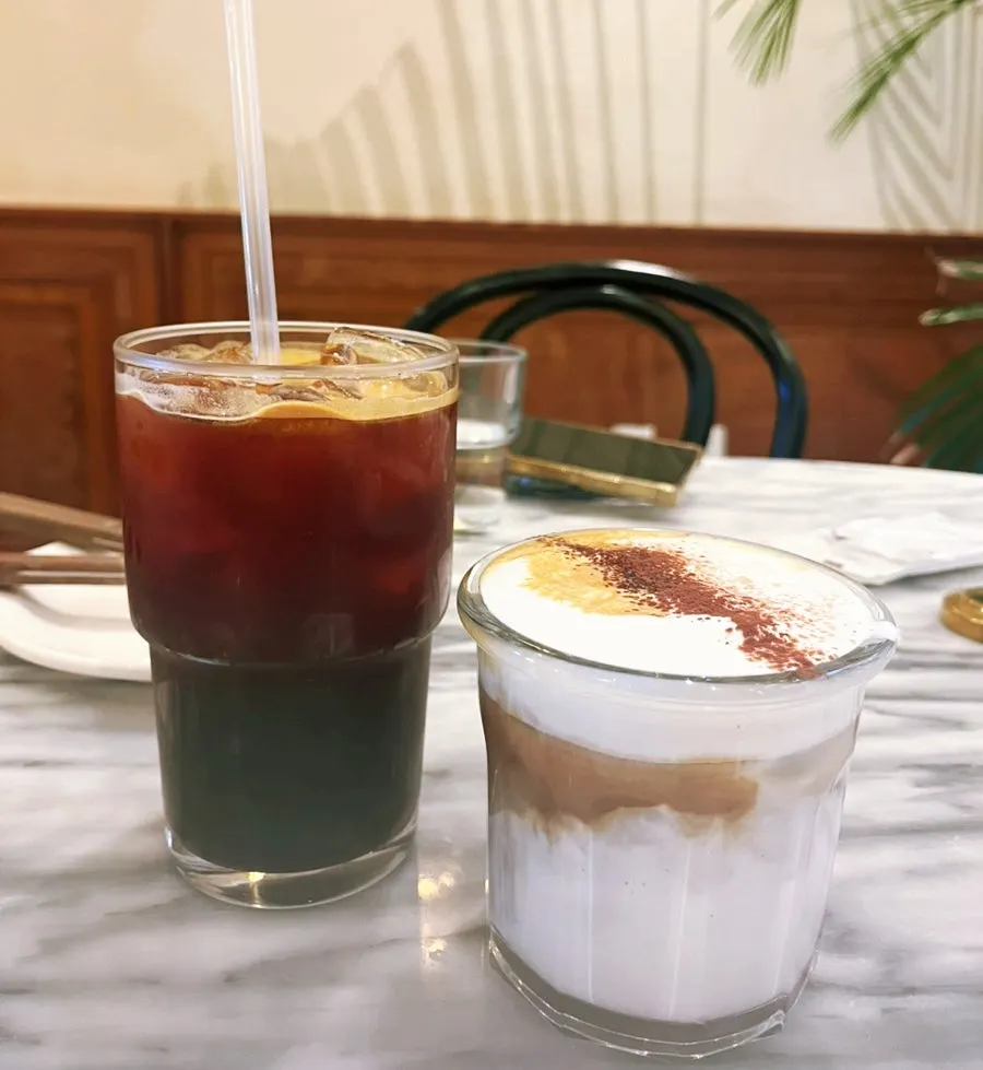 Iced Americano and vanilla cream latte