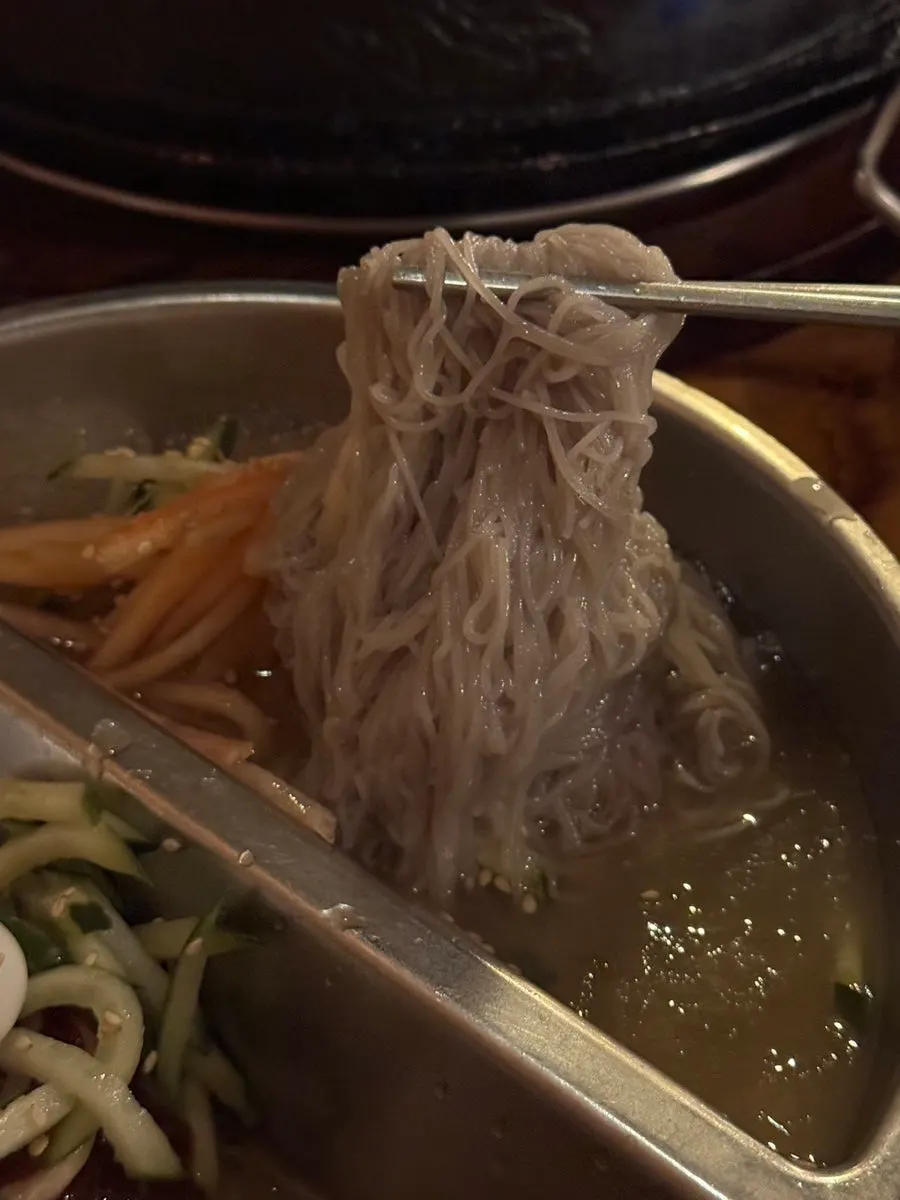 Close-up of the naengmyeon noodles