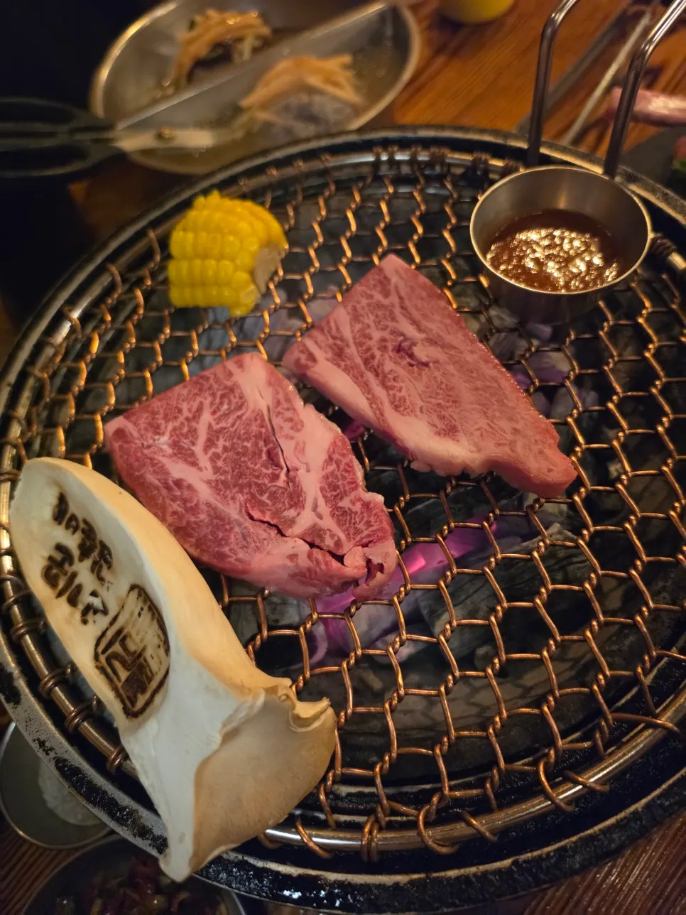 Prepared meat waiting for its turn on the grill