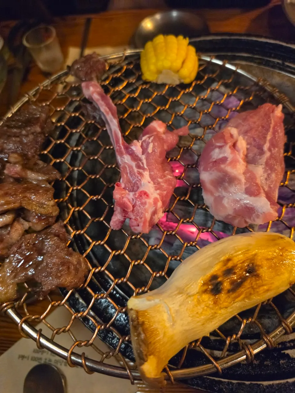 Hanwoo meat on a charcoal brazier