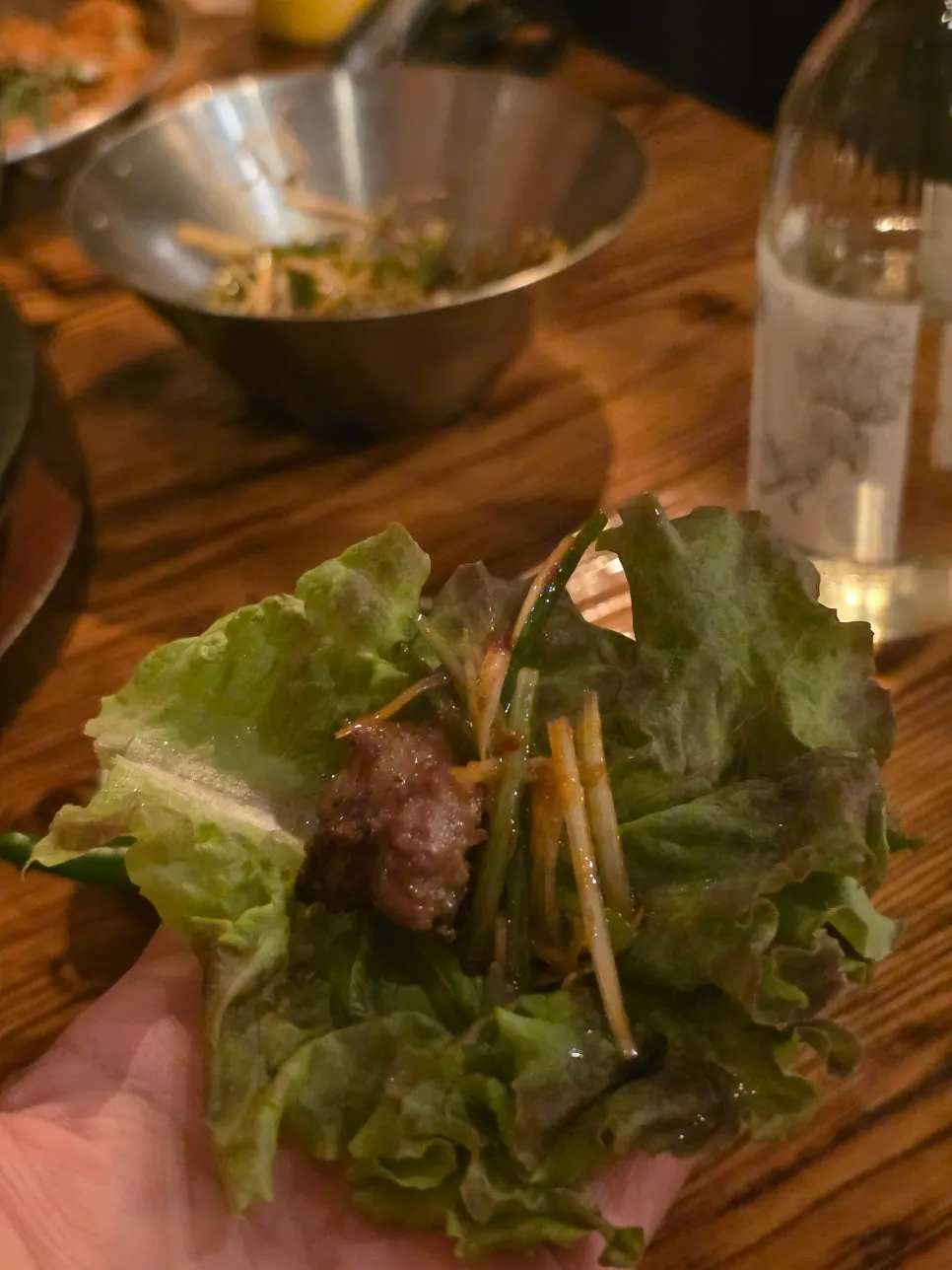 Ogyeopsal wrapped in lettuce