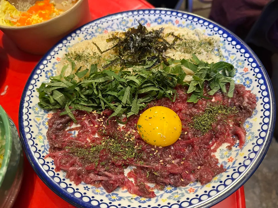 Grade 1++ hanwoo beef tartare served with somyeon noodles