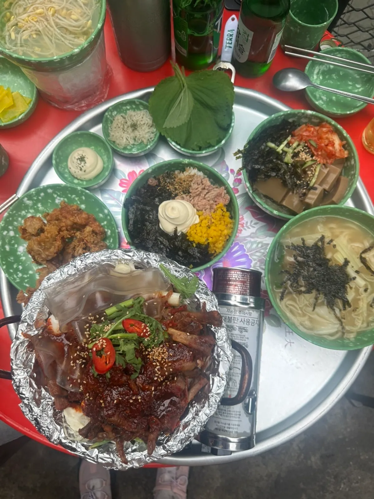 Full spread of the Cheongnyeon Dakbal Combo