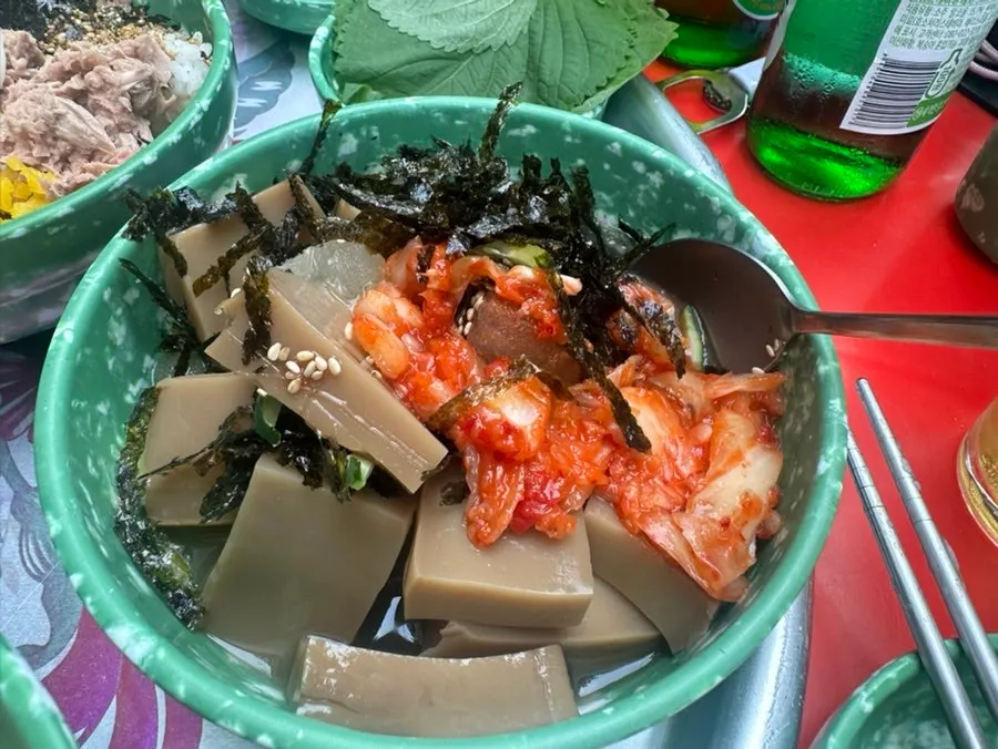 Tuna mayo rice balls and other accompanying side dishes