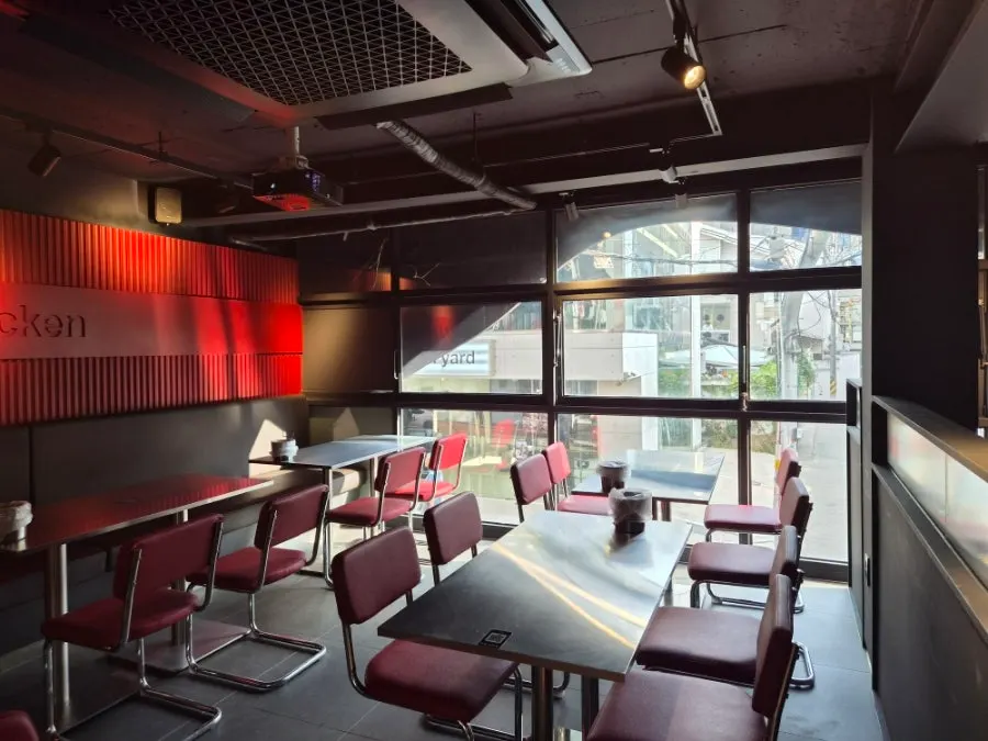 Second-floor space with projector screen