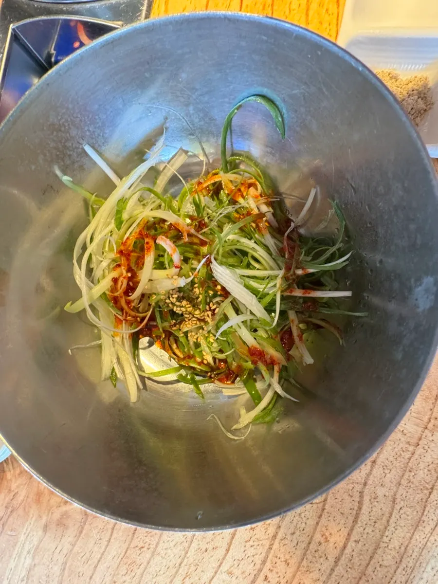 Dipping sauces set out on a small plate