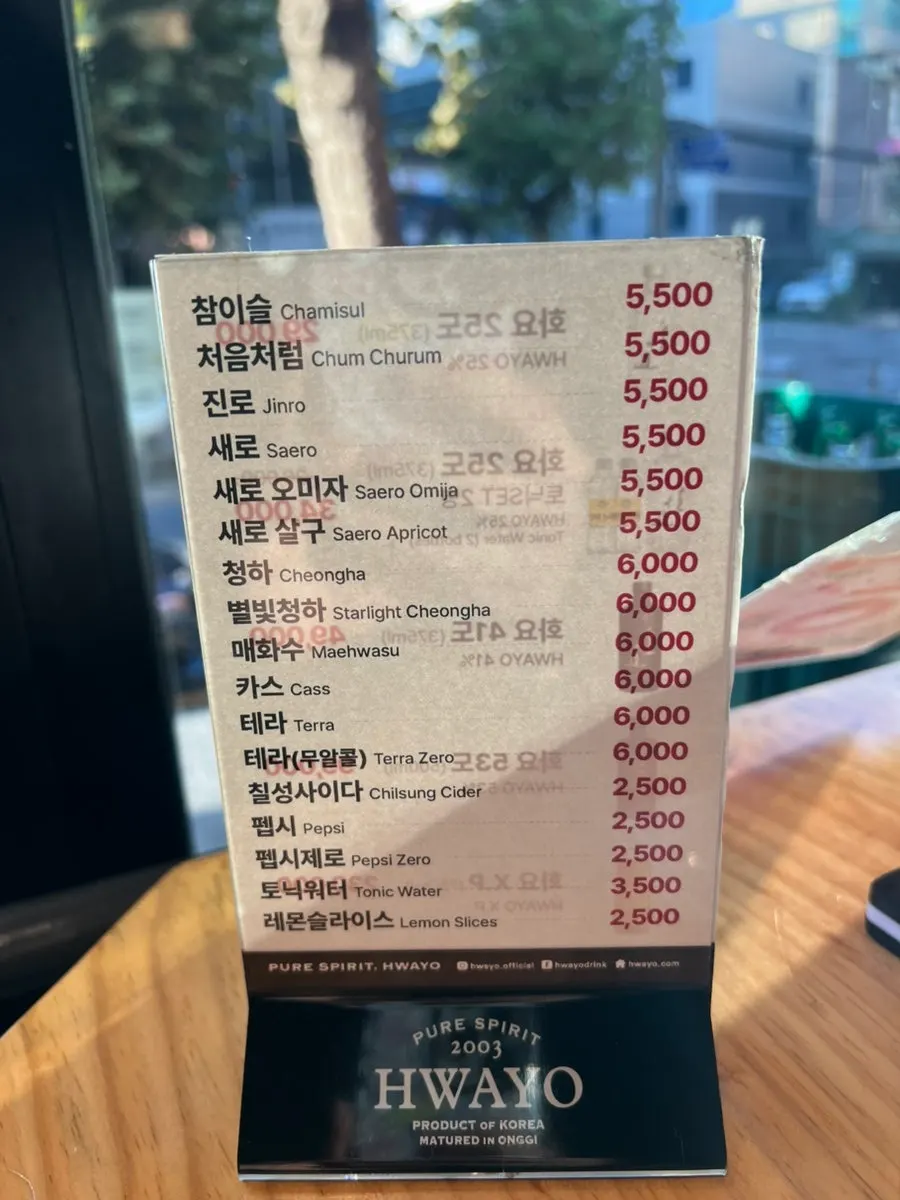 껍데기 등 부위별 메뉴 안내