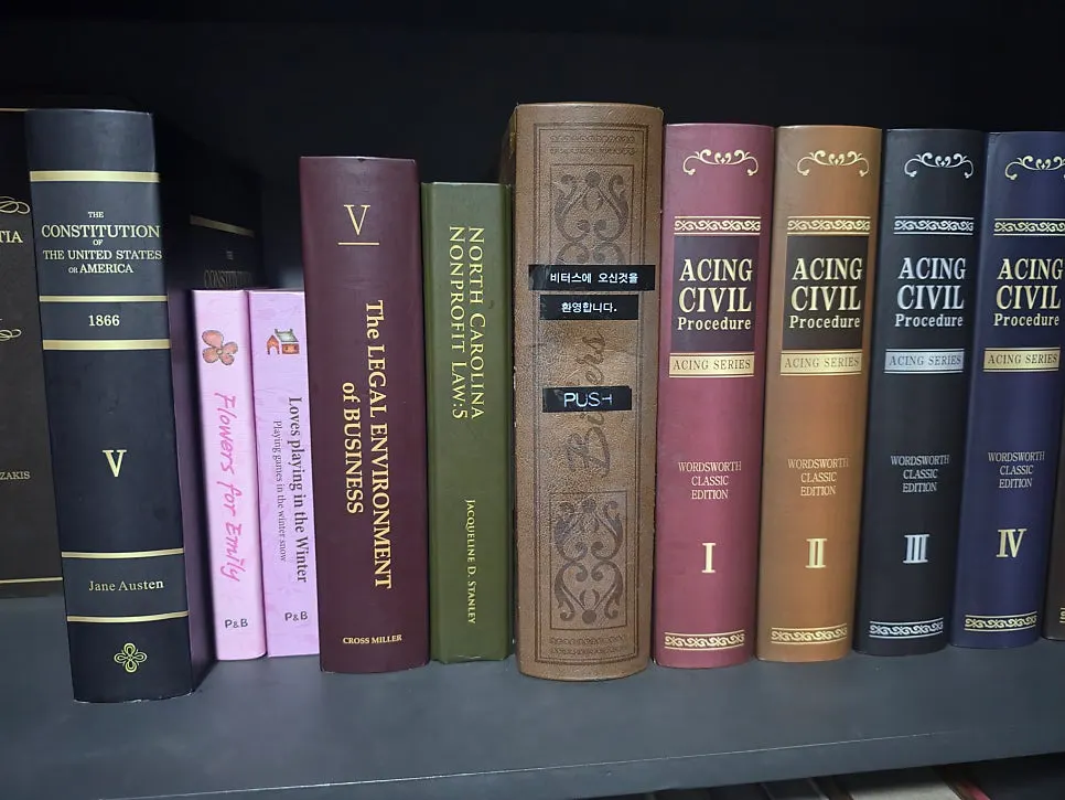 Opening Bitters' secret door by pressing the bookshelf button