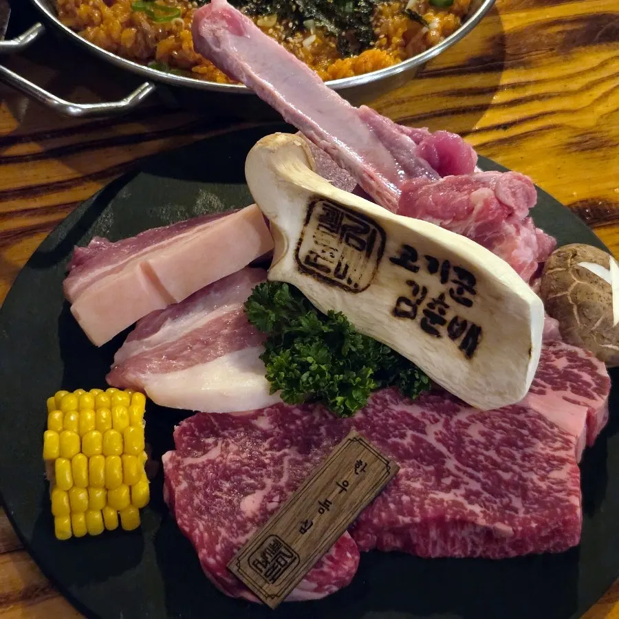 Korean beef and Korean pork meal spread