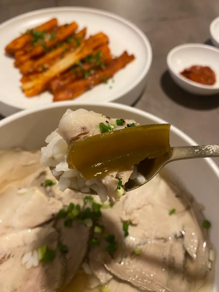 Rice warmed in broth