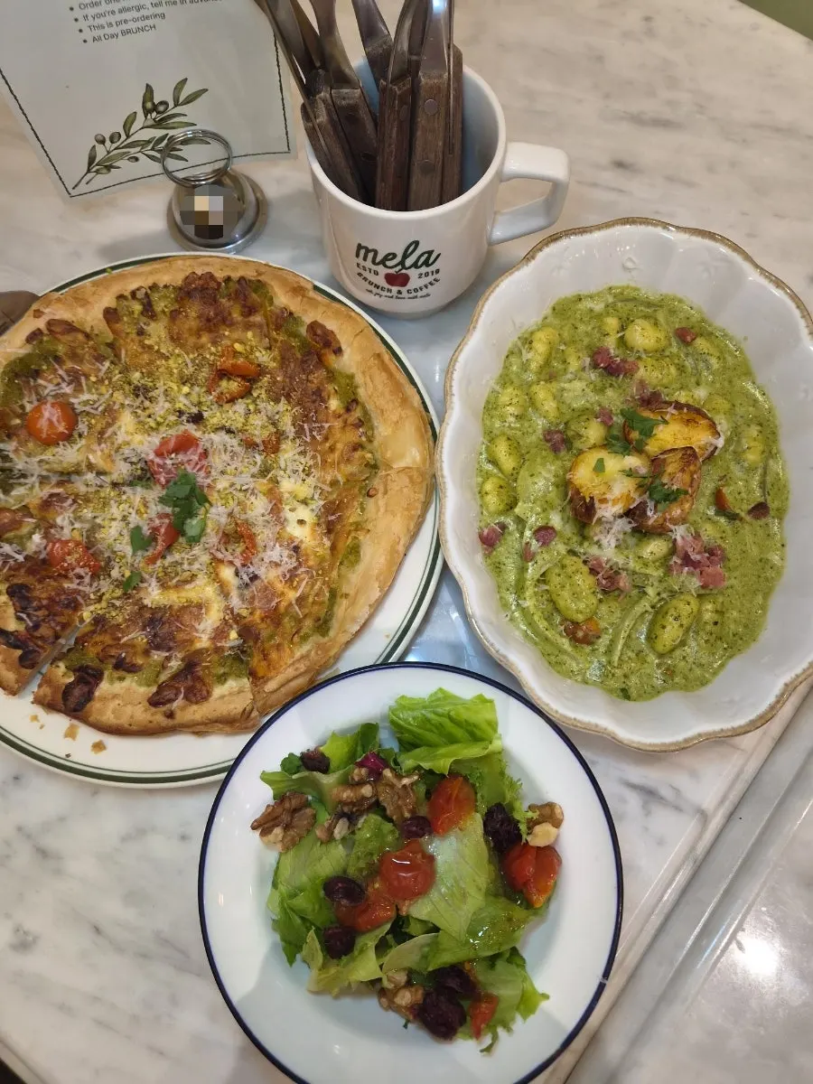 Full spread of the three dishes ordered at MELA Hongdae