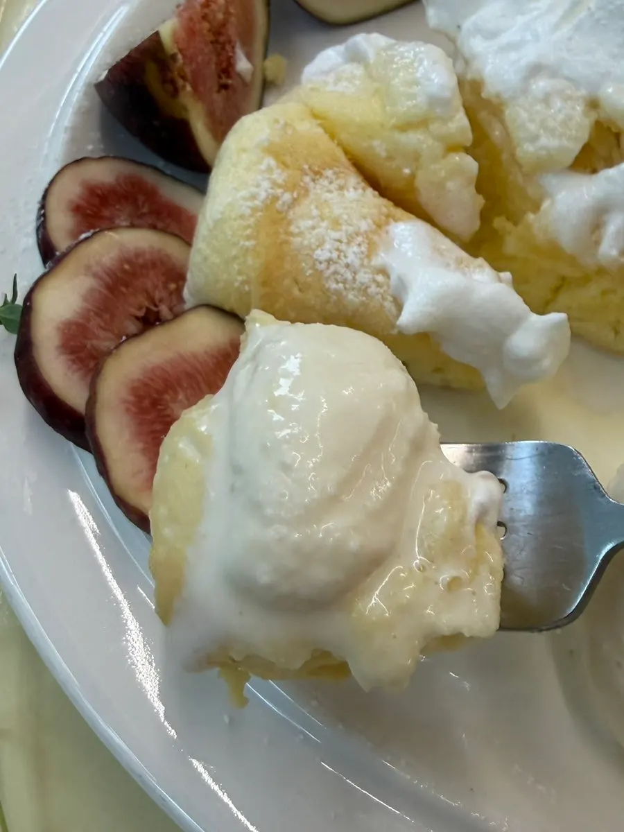 A forkful of the fluffy soufflé