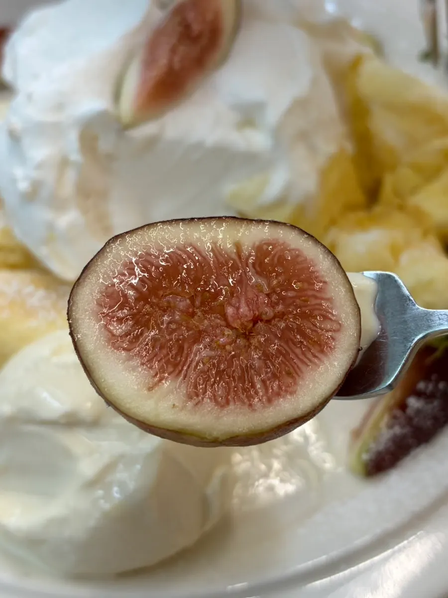Close-up of the fig soufflé pancake