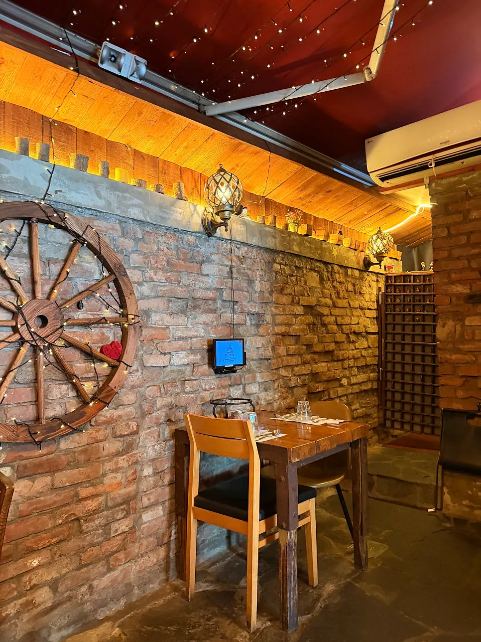 Interior with vintage photos hanging on the wall