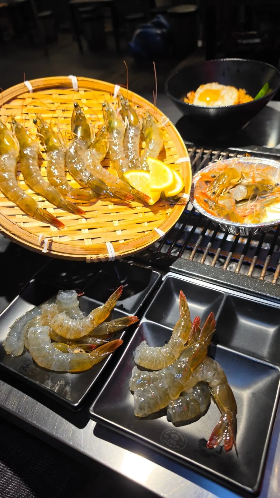Plate of live shrimp sashimi