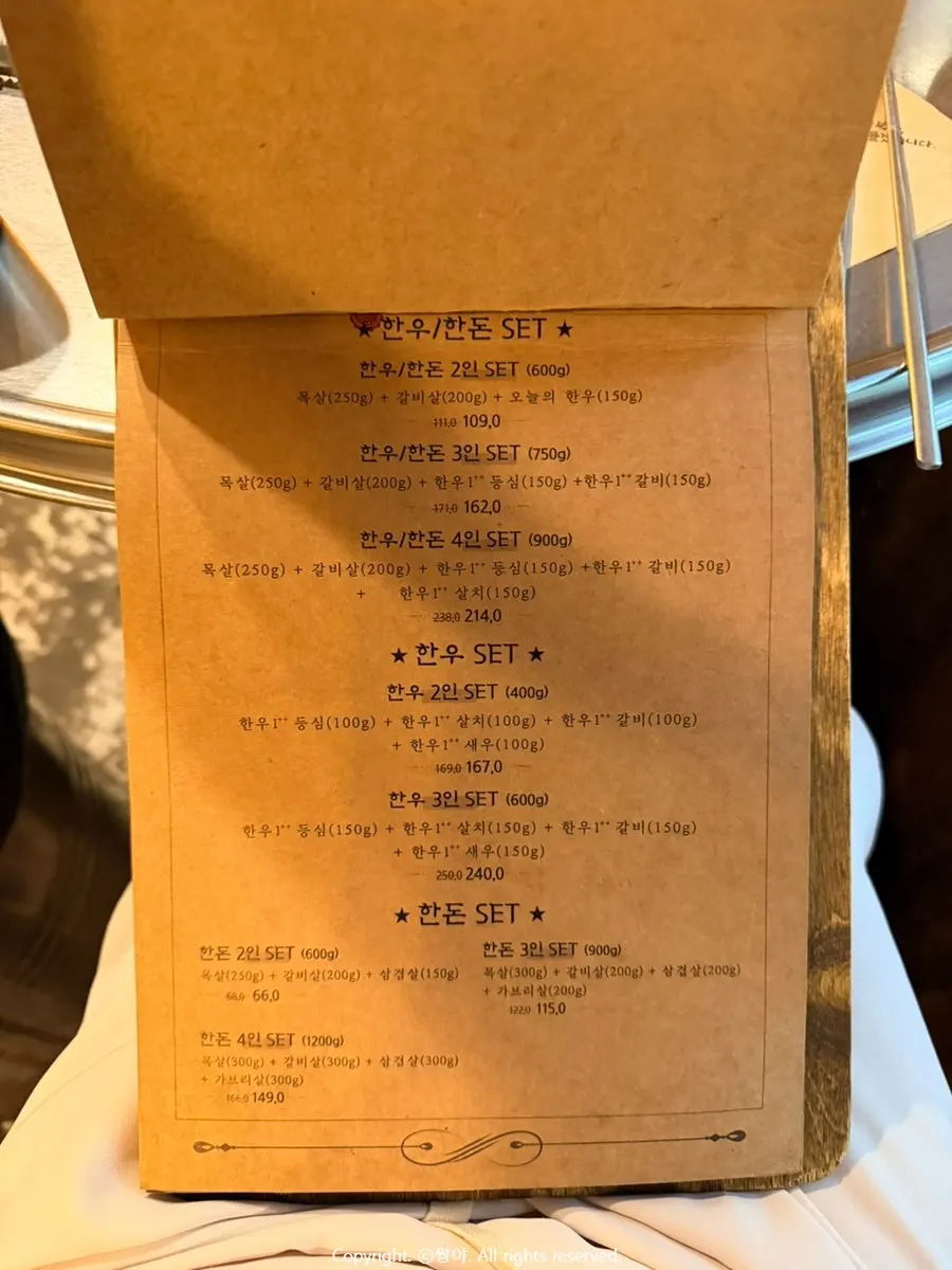 Meat menu board at Gogikkun Gimchunbae Hongdae Supgil Branch