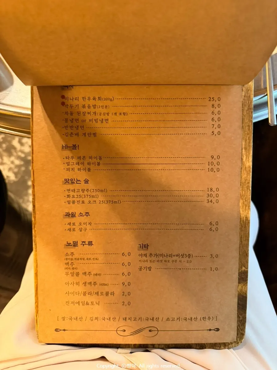 Drinks menu board with draft beer, gaoliang liquor and highballs