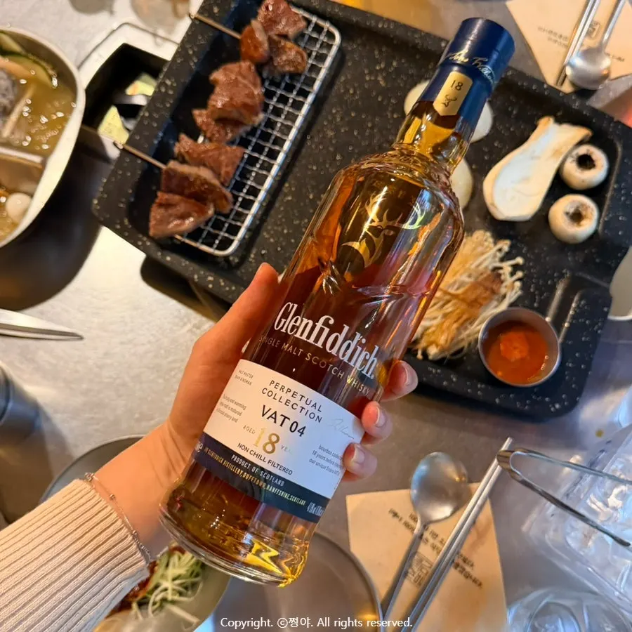 Whiskey brought via corkage alongside a piece of meat